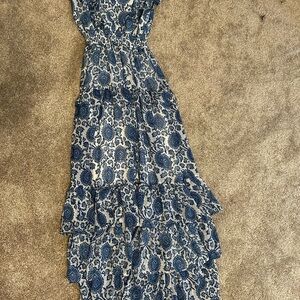 Aqua Blue and White Floral Dress